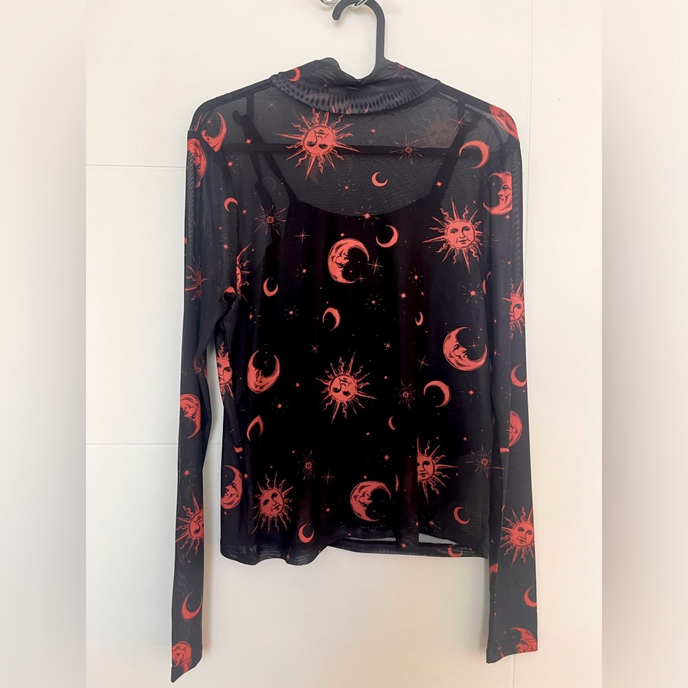 Celestial sun and moon mock neck long sleeve